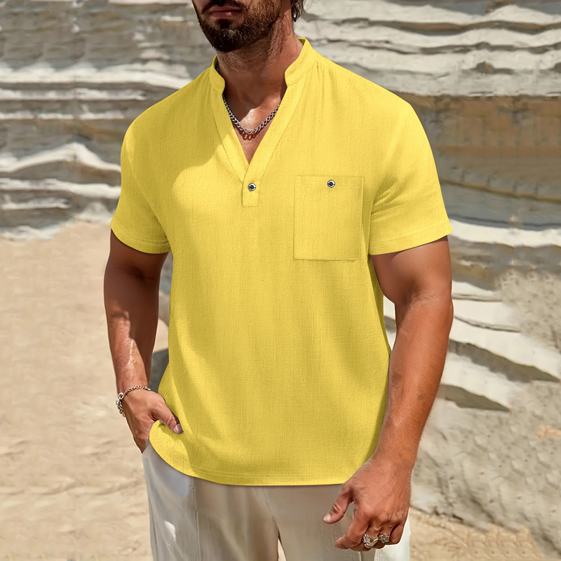 Men's Cotton Linen Henley Shir - đánh giá và giá Linen Shirt Breathable