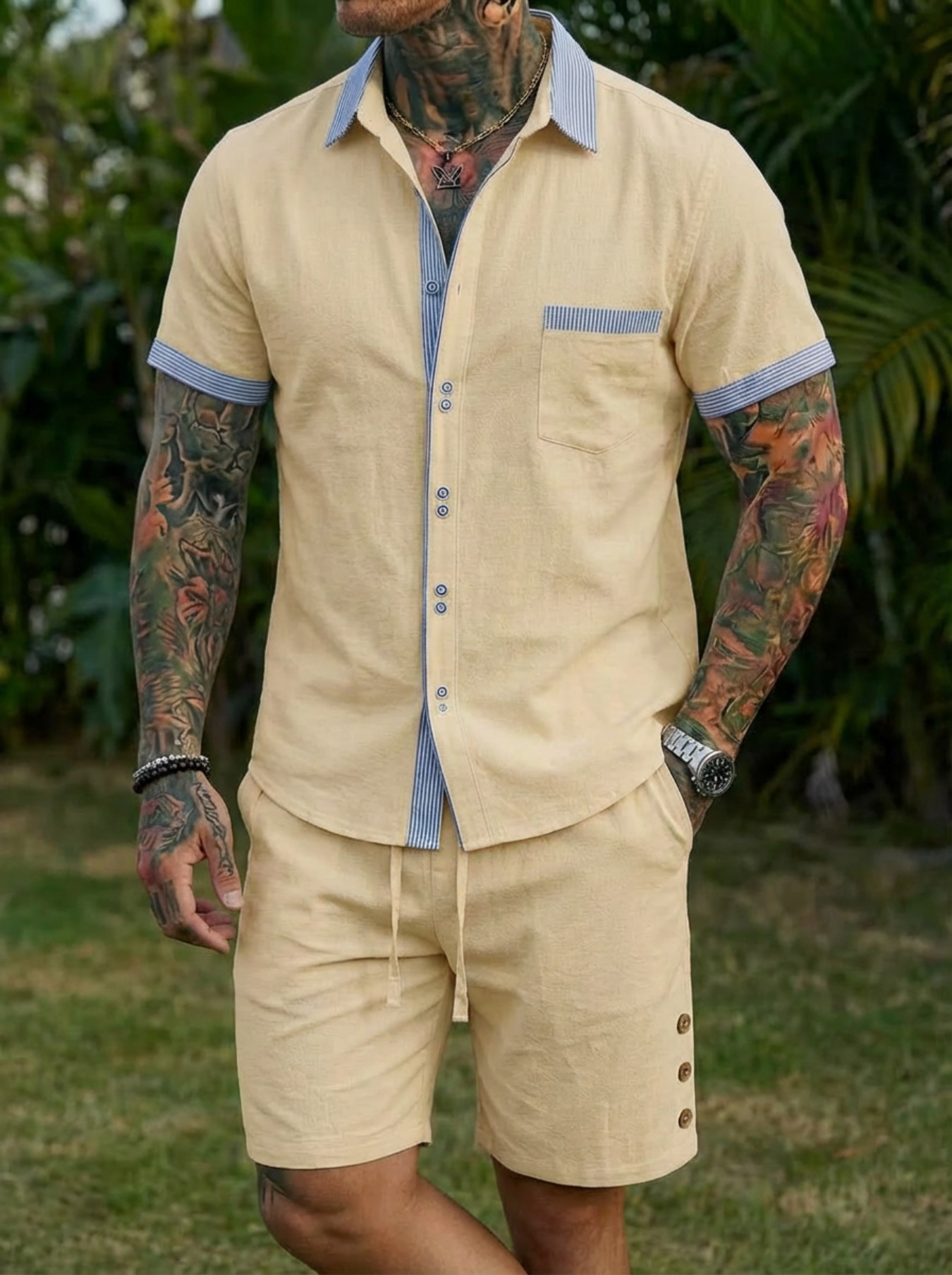 Men's Fashion Cuban Style Shir - đánh giá và giá Short Linen Drawstring