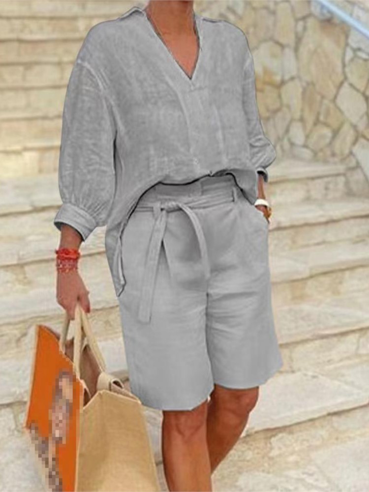 Women Suits Elegant Style Two  - đánh giá và giá Linen Shirt Breathable